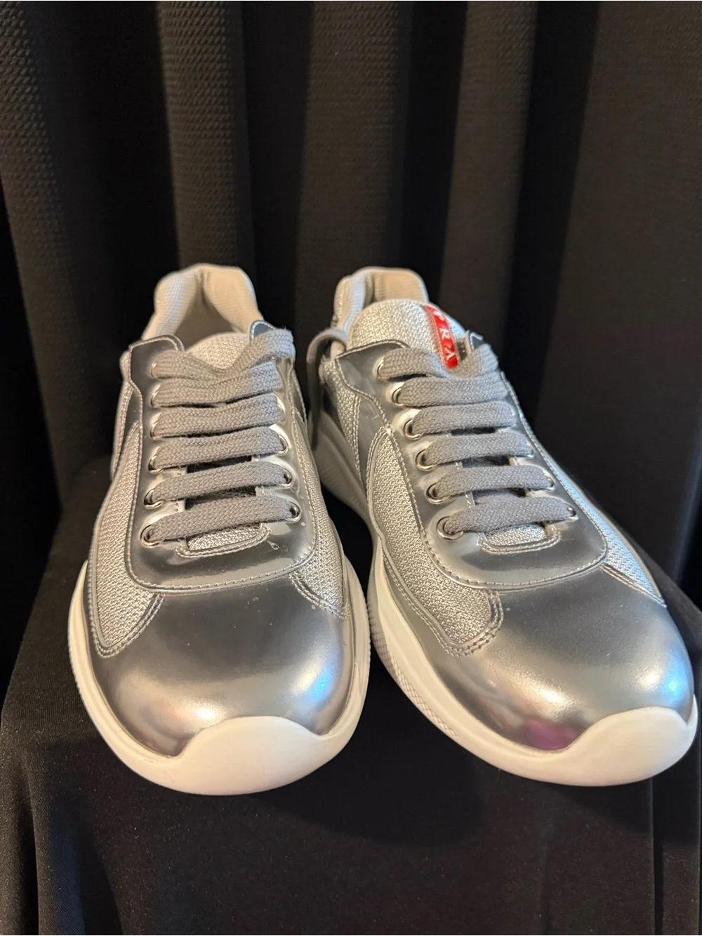 Prada Silver Metallic Mesh Runner Sneakers